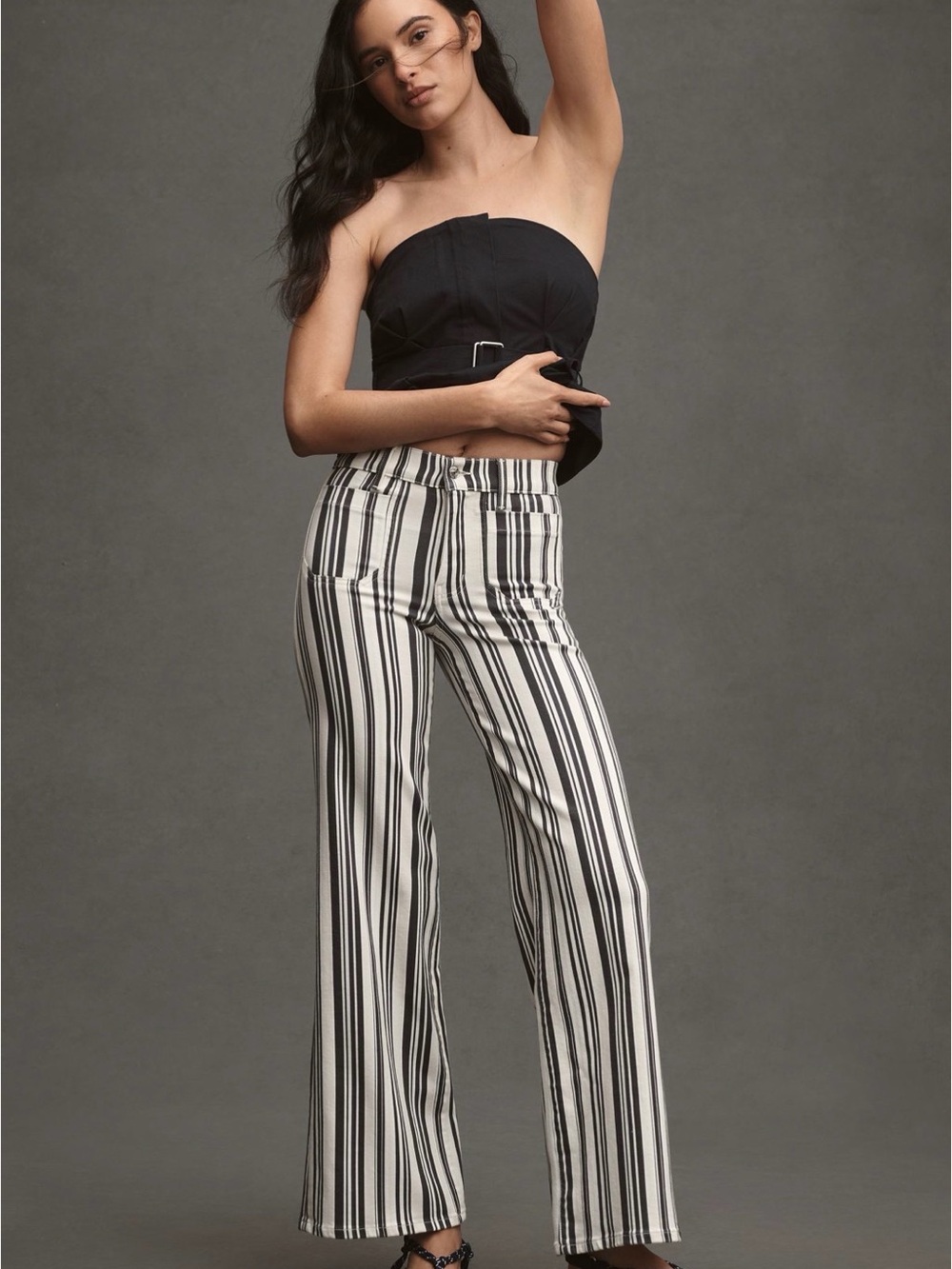 NWOT FRAME Le Slim Palazzo Navy Stripe High Rise Wide Leg Jeans | Size 27 - Picture 3 of 12
